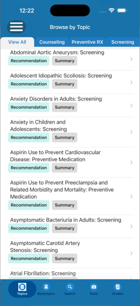 USPSTF Prevention TaskForce 5.5.0 Screenshot