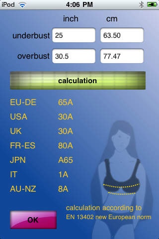 BraSzCalc Bra and CUP size calculator Free Download