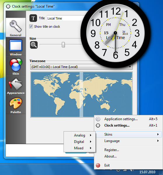 Put on clock. Clock Tray Skins Lite 2.1. Какая библиотека отвечает за время? Time localtime time Clock.