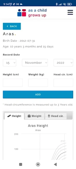 Percentile Growth Charts Screenshot