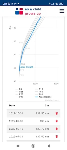 Percentile Growth Charts Screenshot
