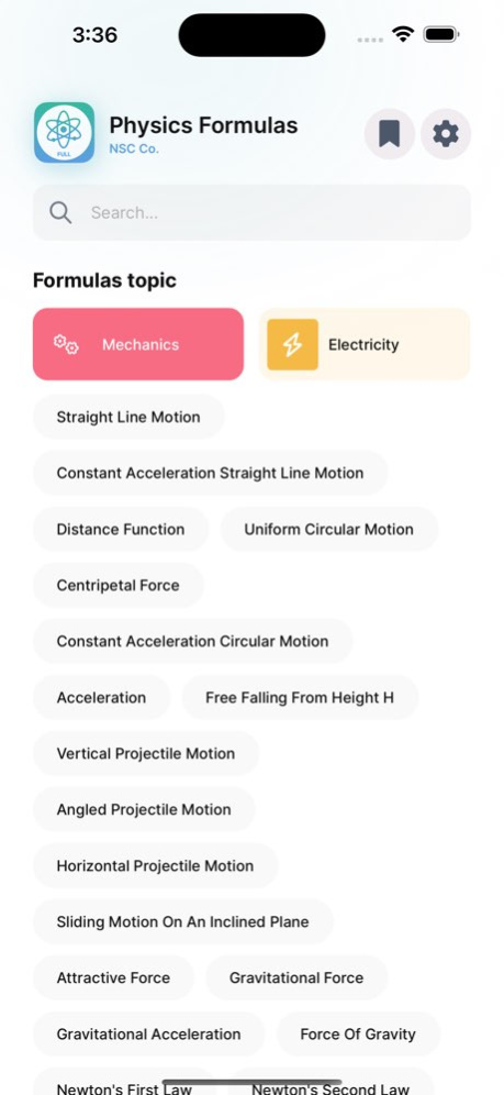 Physics Formulas Lite 5.2 Screenshot