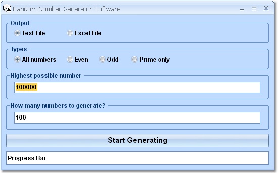 Random Number Generator Software 7.0 Screenshot.