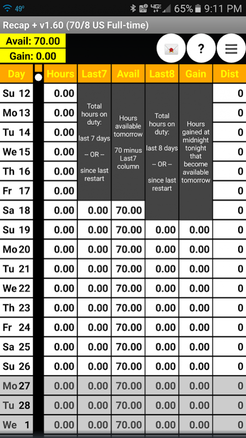 monthly 70 hour 8 day recap sheet