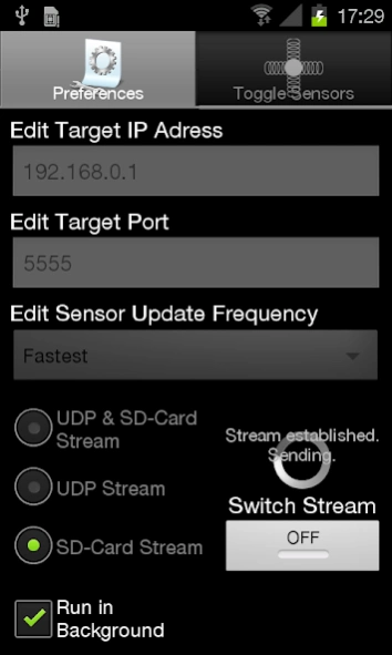 Sensorstream IMU+GPS Screenshot
