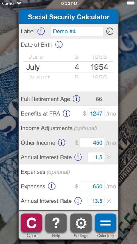 Social Security Calculator 1.0.1 Screenshot