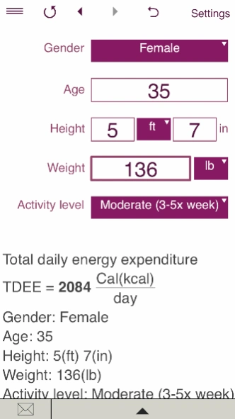 TDEE + BMR + BMI Calculator Screenshot