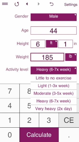 TDEE + BMR + BMI Calculator Screenshot