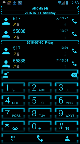 Dialer Theme Neon Blue drupe 350 Screenshot