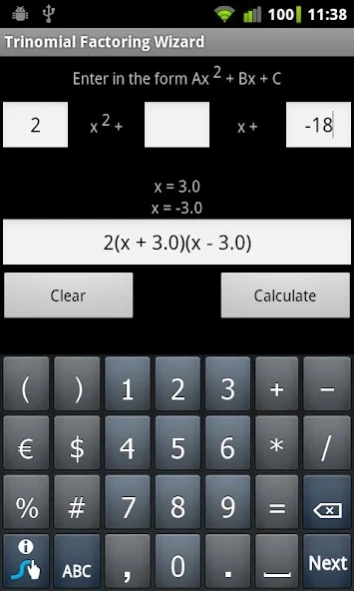 Trinomial Factoring Wizard 2.4 Screenshot