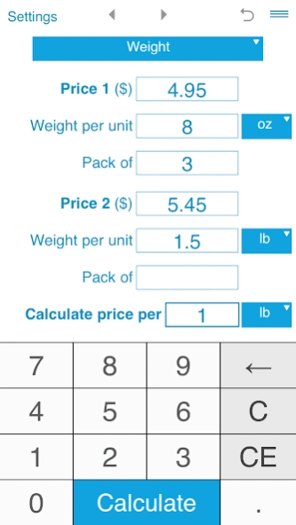 Unit Price Calculator Screenshot