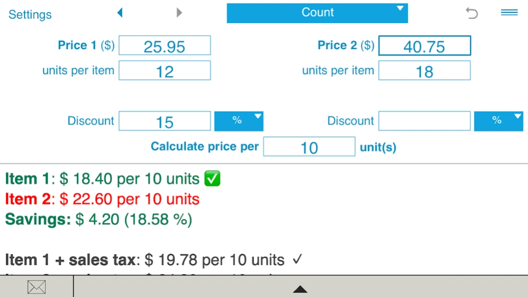 Unit Price Calculator Screenshot