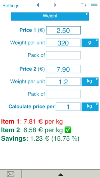 Unit Price Calculator Screenshot