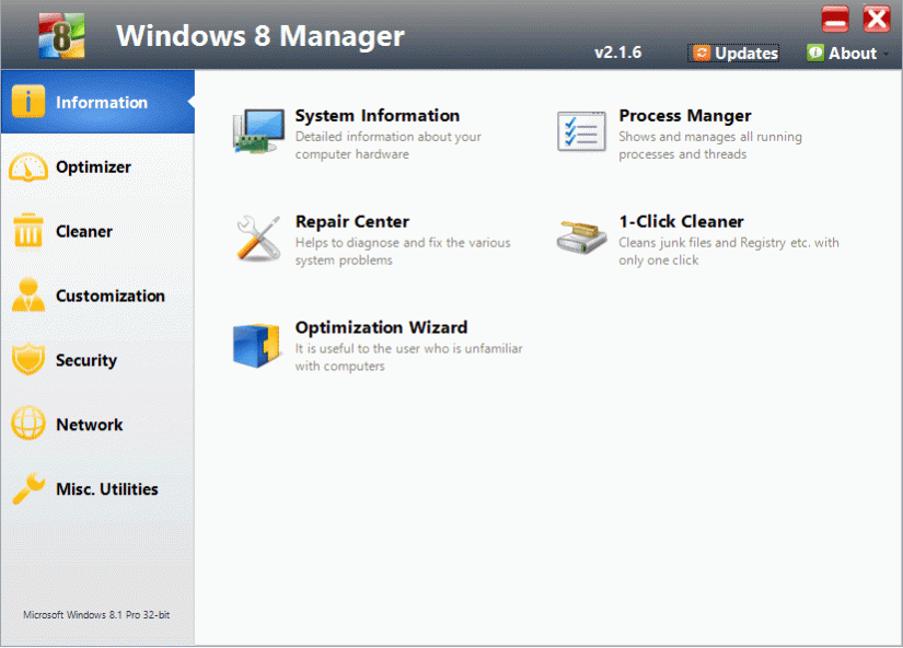 Windows 8 Manager 2.2.8 Screenshot
